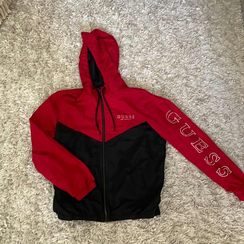 Guess Red and Black Zip Up Windbreaker